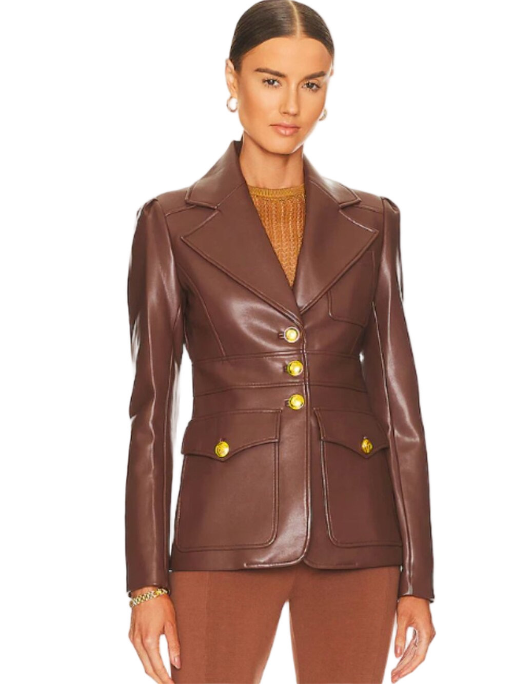 A.L.C. Amelia Jacket Caffe Faux Leather Blazer Size 2 - Picture 3 of 12